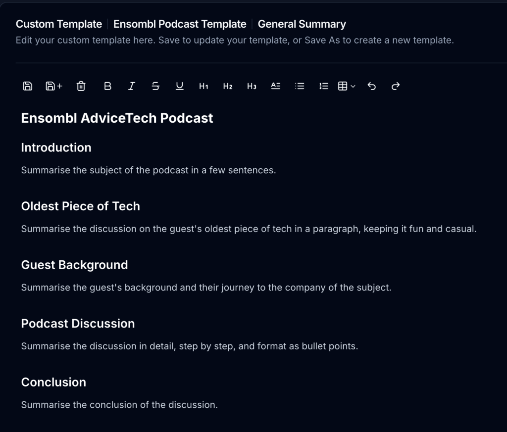 Create Summaries with AI Custom Templates